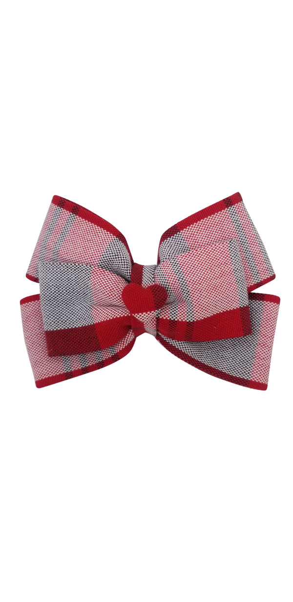 School Uniforms Heart Hair Bow- Carter Plaid