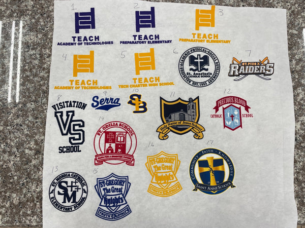 SAMPLE. 3D LOGOS, MODERN, CRISP, AND CLEAN LOGOS FOR YOUR SCHOOL LOGOS. DOES NOT FADE OR TEAR. AVAILABLE FOR OUR SCHOOLS. INQUIRE US ABOUT BEING YOUR SCHOOL UNIFORM VENDOR