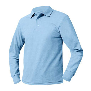 School Uniform Long Sleeve Pique Knit Polo Shirt-Light Blue