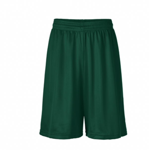 Spring Valley Montessori School Performance Mesh P.E. Shorts w/School Logo. Green.
