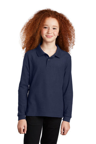 St. Matthew (OR) Long Sleeve Pique Knit Polo Shirt w/School Logo. Navy (K-8TH).