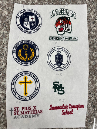 SAMPLE. 3D LOGOS, MODERN, CRISP, AND CLEAN LOGOS FOR YOUR SCHOOL LOGOS. DOES NOT FADE OR TEAR. AVAILABLE FOR OUR SCHOOLS. INQUIRE US ABOUT BEING YOUR SCHOOL UNIFORM VENDOR