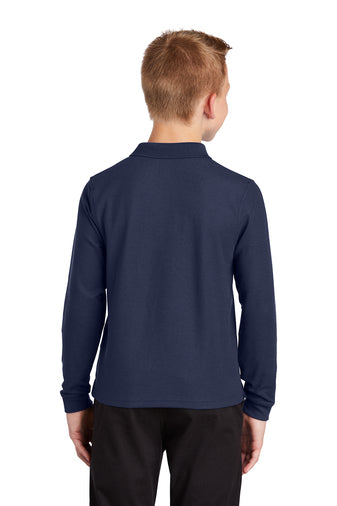 St. Matthews (MT) Long Sleeve Pique Knit Polo Shirt w/School Logo. Navy (K-8TH).