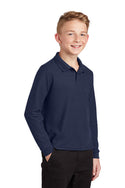 St. Matthews (MT) Long Sleeve Pique Knit Polo Shirt w/School Logo. Navy (K-8TH).