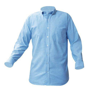 St. Mary School (Los Angeles, California) Boys and Mens Long Sleeve Light Blue Oxford Shirt w/Circle Logo. 5TH-8TH. REQUIRED FOR MASS DAY.