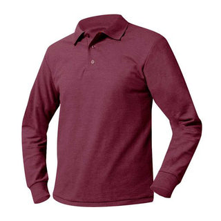 School Uniform Long Sleeve Pique Knit Polo Shirt-Burgundy/Maroon