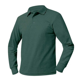 School Uniform Long Sleeve Pique Knit Polo Shirt-Dark Green/Forest Green