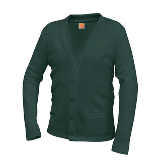 Buy dark-green School Uniform Unisex Two-Pocket V-Neck Cardigan Sweater