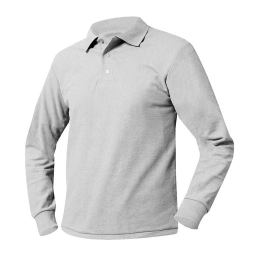 Desert Springs Long Sleeve Polo Shirt w/School Logo. Grey. (K-8TH).