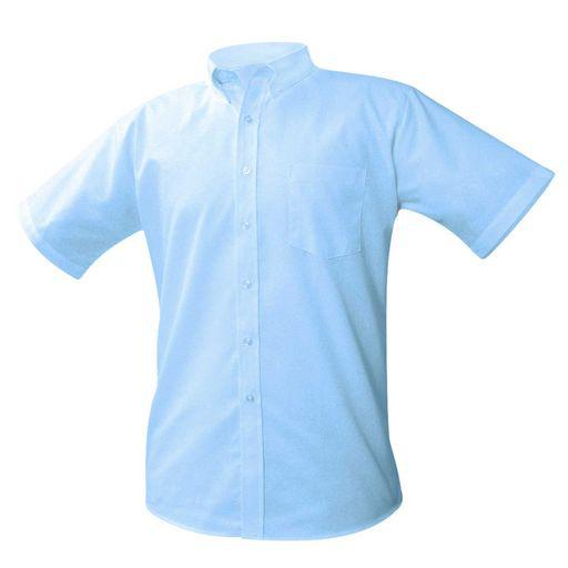 St. Mary School (Los Angeles, California) Boys and Mens Short Sleeve Light Blue Oxford Shirt w/Circle Logo. 5TH-8TH. REQUIRED FOR MASS DAY.