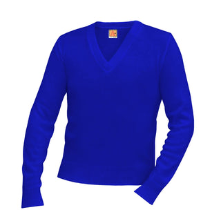 Buy royal-blue School Uniform Unisex V-Neck Long Sleeve Pullover Sweater
