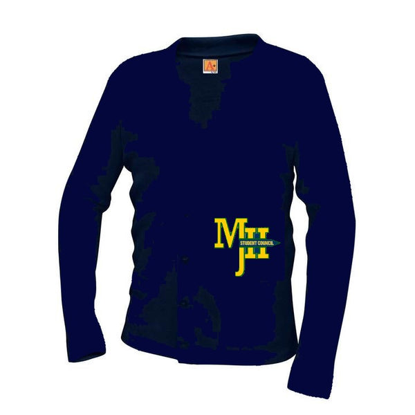 School Uniform Cardigan Sweater with Chenille Logo Above The Pocket. PHONE ORDERS ONLY.