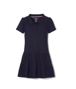 GSBH Ruffled Pique Polo Dress w/School Logo. Navy. (PreK-4TH).