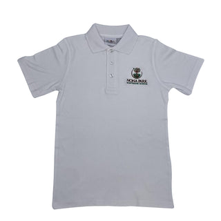 Nona Park Montessori School White Jersey Knit Polo Shirt w/Embroidery Logo- ADDITIONAL OPTION COLOR FOR STUDENTS 6 YEARS OLD AND UP
