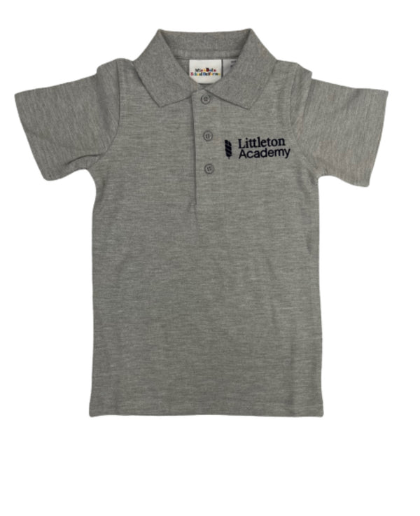 Littleton Academy Polo Shirt with Littleton Logo. Grey. ALL GRADES.