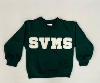 SVMS. Spring Valley Montessori School Collegiate Chenille SWEATSHIRT, School Initials. Letters are proportionate to size ordered.
