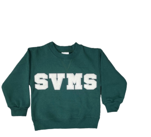 SVMS. Spring Valley Montessori School Collegiate Chenille SWEATSHIRT, School Initials. Letters are proportionate to size ordered.
