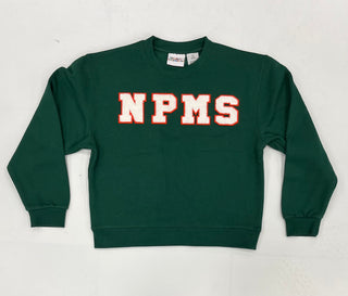 Nona Park Montessori School Collegiate Chenille SWEATSHIRT, School Initials w/Orange Nona Border