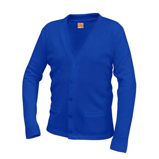 St. Mary's School (ID) Cardigan Sweater w/School Logo. Royal Blue.(K-8TH).